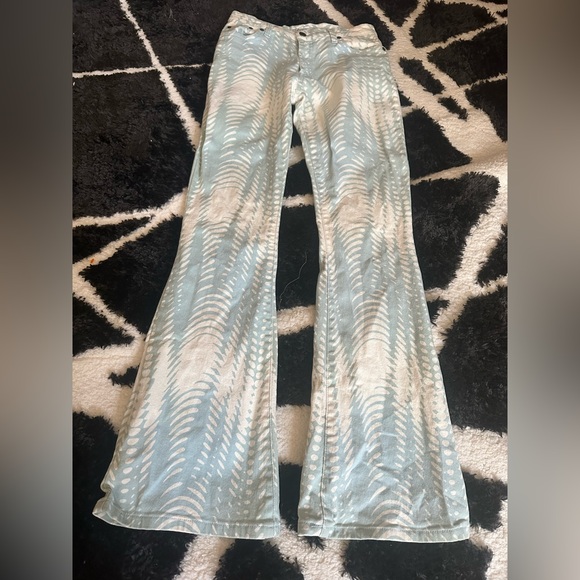 Alexander McQueen Pants - Alexander McQueen Op-Art pants size EU 42 US 12 designer teal and cream flare